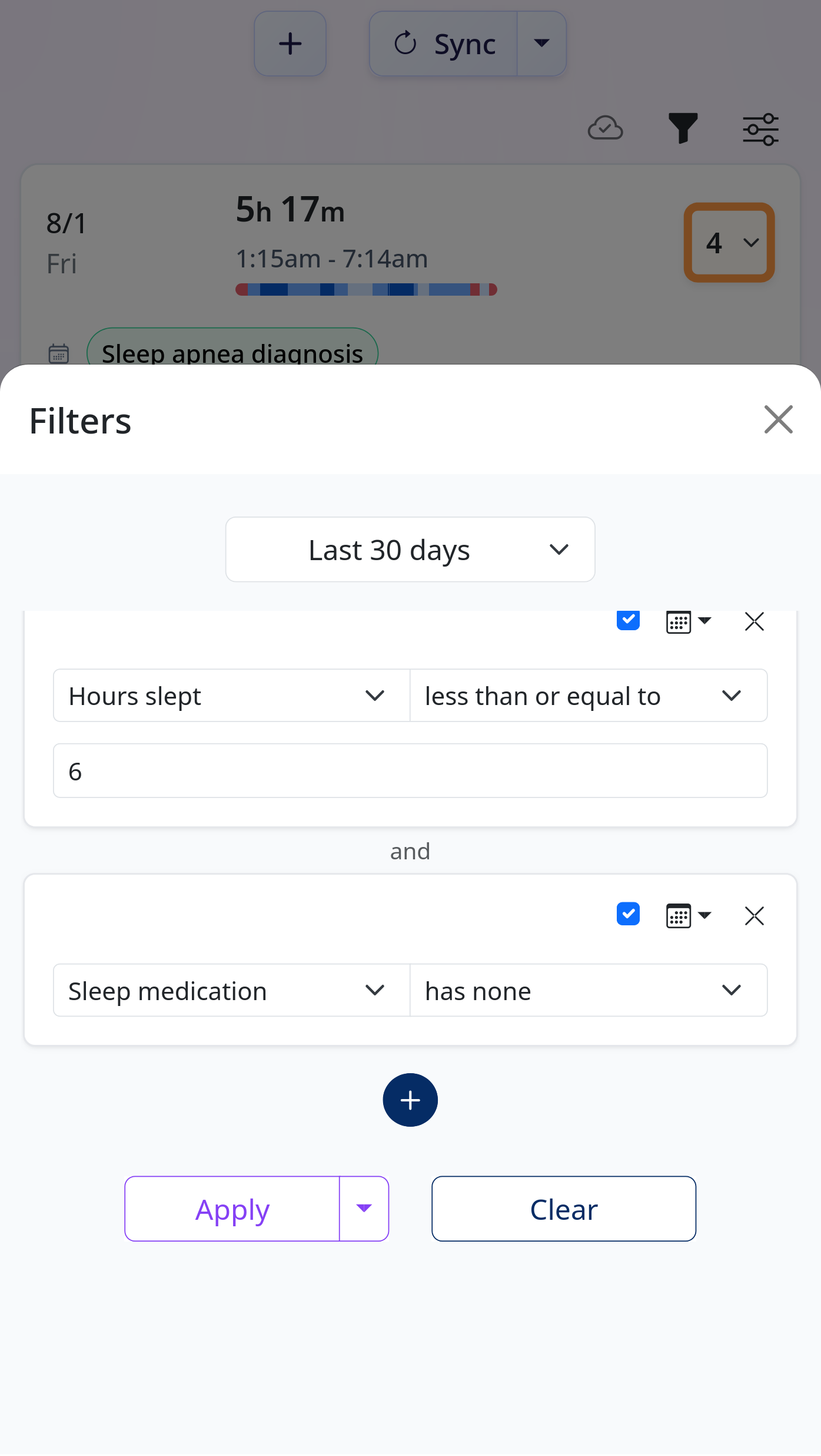 Sleep data filtering